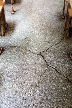 The cracked floor at Manze's Pie and Mash shop.