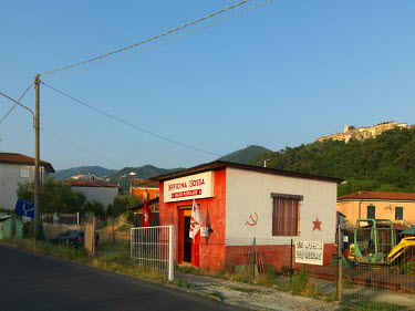 The roadside office of the Communist Refoundation Party (PRC).