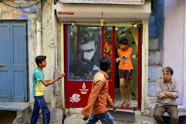 A barber's shop in the Blue City sector of Jodhpurs' Old City.