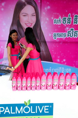 Young women promoting Palmolive products.