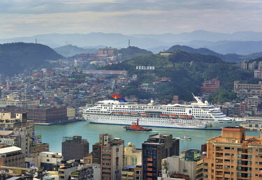 A cruise ship in the port on a rare sunny day in the port city of Keelung in north Taiwan, known as Taiwan's 'Rainy City'.