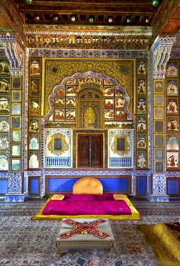 The Takhat Vilas chamber, the Maharajah's former pleasure room in the Mehrangarh Fort/Palace, where he'd meet his various wives for games of Ludo beneath the glass baubles imported from Belgium.