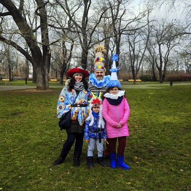 From the left: Jana, Petr, Anicka and Anton, from the town of Slany, dressed in costumes for the Masopust carnival.