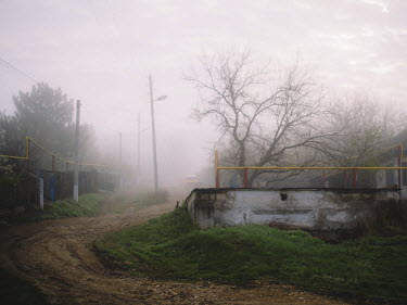 Fog shrouds Ghidirim village.