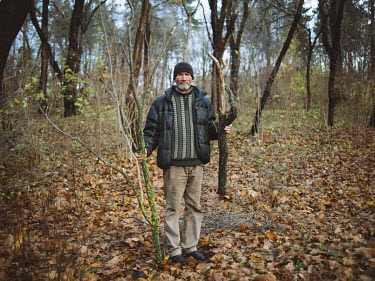 Tudor Panzari, a veteran of the Transnistrian conflict, collecting wood in one of Chisinau's parks. For seven years Tudor protested in centre of the city living in a selfmade hut as he sought recompen...