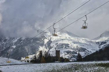 The Winterhorn chairlift outside the village of Hospental in the Reuss Valley. The pass road was one of the principal historic Alpine crossing points, in use since the 13th century. The modern tunnels...