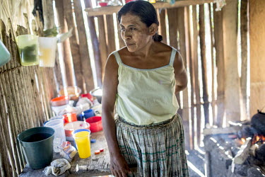 Candalaria Baj (50), a Mayan Q'eqchi, at her home among one of the communities of the Polochic Valley.   She is from one of 80 families, from three communities, who resisted a court ordered eviction a...
