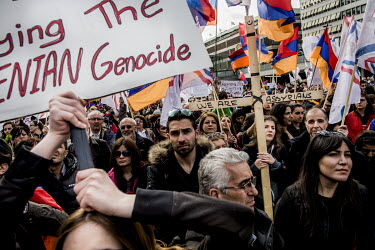 People gather for a rally on the 100th anniversary of the Armenian genocide.