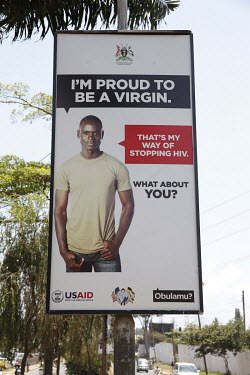 A roadside poster, sponsored by USAID, promoting abstinence from sex as a AIDS/HIV prophylactic.