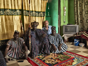 Yahaya Seidu (centre) the Paramount Gonja chief of Kafaba (Kafaba-Wura Seidu Tahaya Besapo-Anye, Nyan Shunu V) with, to the left, subchief Kalito-Wura Sachibu Mahama and to the right subchief Kunto-Wu...