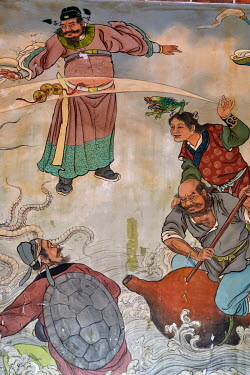 A detail from a mural depicting the Eight Immortals, deities in the Taoist pantheon, at the Bao An Temple. The temple was constructed in 1742 and inducted into UNESCO for cultural heritage conservatio...