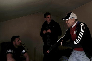 Gavin, Reece and Tony in the flat that they temporarily living in.