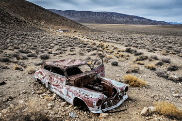 A Buick car abandoned in the 1940s by the owner of a small mine at Providence Ridge, near Death Valley.