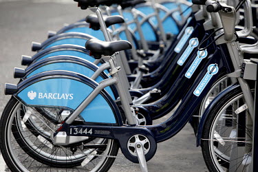 London hire bikes with the branding of sponsor Barclays.