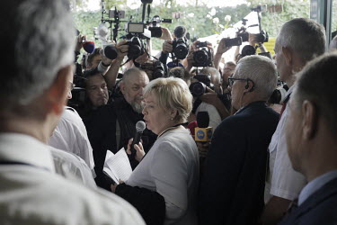 The head of the Supreme Court Malgorzata Gersdorf enters the Court building during a rally in front of the Supreme Court to protest against the unconstitutional reform carried through parliament by th...