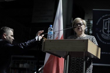 The head of the Supreme Court Malgorzata Gersdorf gives a speech at the graduation ceremony of Warsaw University's Law Faculty in which she reminded students of European values, the constitution and t...