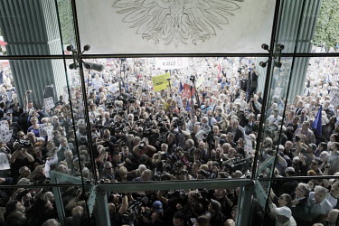 The head of the Supreme Court Malgorzata Gersdorf enters the Court building during a rally in front of the Supreme Court to protest against the unconstitutional reform carried through parliament by th...