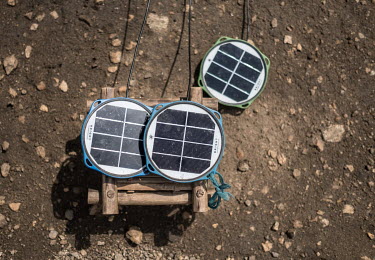 Solar panels outside a refugee's tent.