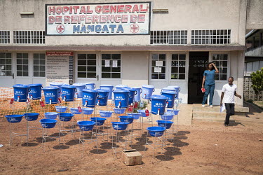 Hand washing points supplied with chlorinated water outside the Wangata General Hospital, one of the measures aimed at containing an Ebola outbreak.