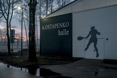 The exterior of the 'Ostanpenko Halle', an indoor tennis club named after top 10 player Jelena (Alona) Ostanpenko and where she regularly trains.