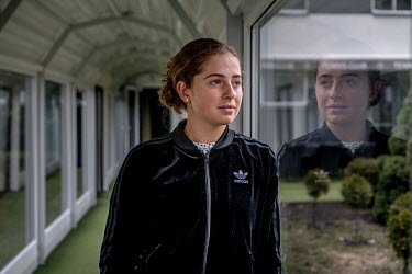 Tennis player Jelena (Alona) Ostanpenko at the entrance to the 'Ostanpenko Halle', an indoor tennis club named after her and also where she regularly trains.