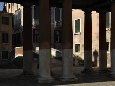 Colonnaded vestibule in Campo San Francesco in Castello.