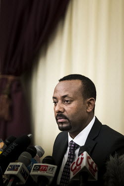 Ethiopia's prime minister Abiy Ahmed (42) at his first press conference since taking power in April 2018. He vowed to continue with dramatic reforms 'at any cost' and said the longtime ruling coalitio...