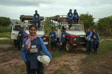 Srey Yen of the HALO Trust and her team, which is funded entirely by Irish Aid trust, near the Chomka Chek minefield on the Thai-Cambodian border.