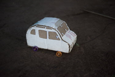 A toy car made by Joghau Burkene (11) who is living in the Bidibidi refugee settlement with his mother and sisters.