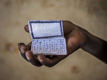 A toy laptop made by Steven Joel (5) one of the many children who had to leave South Sudan due to the conflict and come to Bidibidi refugee settlement.