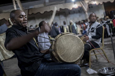 Drummers beat their istruments during the 'Hambarousi', one of the many events that take place during a traditional wedding.