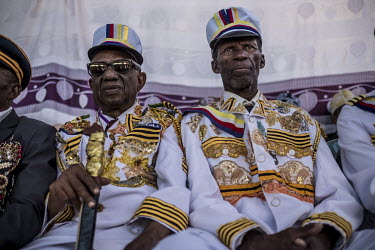 Performers dressed as military officers, a popular feature of some Comorian events, attend the 'Madjiliss' ceremony on the first Saturday of the wedding season.