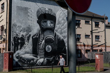 A mural on the wall of a building at 'Free Derry corner' in the Bogside area of the city. It was here that the 28 unarmed civilians were killed by the British Army on 'Bloody Sunday', 30 January 1972,...