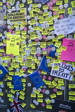 Anti-Brexit stickers cover a wall during a rally demanding a further, so-called 'people's vote', referendum to decide Great Britain's position vis-a-vis the EU.