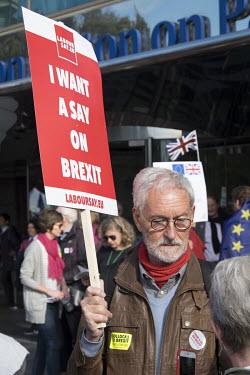 A protestor with a placard that reads: 'I want a say on Brexit', during a rally demanding a further, so-called 'people's vote', referendum to decide Great Britain's position vis-a-vis the EU.