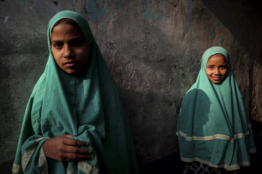 Girls in the urban refugee camp popularly known as 'Geneva Camp'. The people living in the area are related to Muslims who moved here mostly, but not exclusively, from Bihar in India after partition....