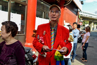 Veteran gay-rights activist ChI Chia-wei queuing to cast his vote in local elections on 24 November 2018. Included on the ballot are a range of referendum issues concerning gay rights issues, such as...