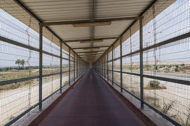 The Erez border crossing from Israel into the Gaza Strip. Pedestrians entering Gaza have to go through a 1km long caged passage. Very few Palestinians can leave through Erez, and no Israelis are allow...