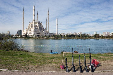 A shooting range near the Sabanci Merkez Mosque in Adana, the largest mosque in Turkey.