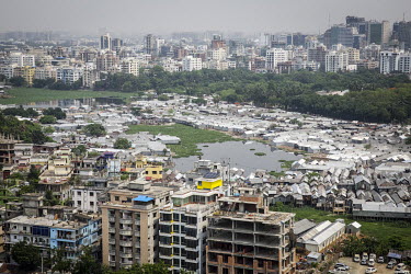 An aerial view of a slum in the Gulsan district.