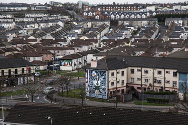 Nationalist murals in the Bogside Estate. The mural in the centre shows Annette McGavigan, who was 14 when she was shot and killed by the British Army in 1971.