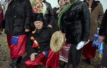 A man from the Kalinonka Folk ensemble (Kalinonka folklorna hrupa) who will perform on the last day of Maslenitsa (Maslyana) a Slavic pagan holiday when people bid farewell to winter and welcome the s...