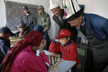 Children take part in a chess contest at a school in the ethnic Kyrgyz town of Murgab.