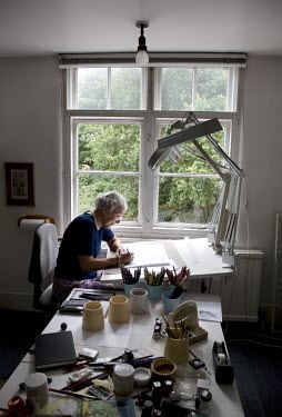 Author and illustrator Judith Kerr in the studio at the top of her house in Barnes.