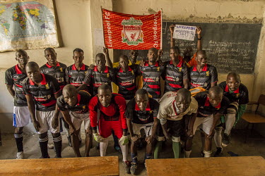 A team named after Liverpool FC at Luzira Prison following their victorious final against another side named after Manchester United. The prison hosts matches between teams composed of inmates. A leag...