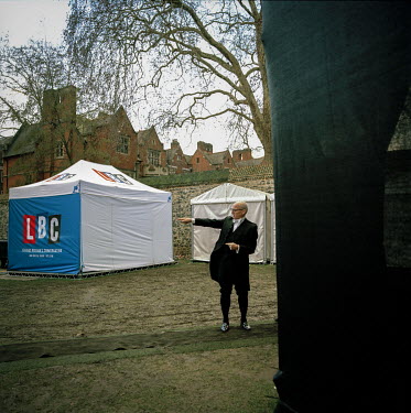 Media tents (including one belonging to London radio station LBC) set up on College Green as journalists prepare to report on a tense Parliamentary session where MPs debated the Prime Minister's Brexi...