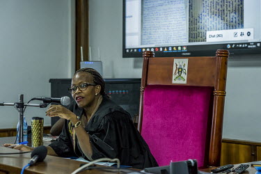 Gladys Kamasanyu, the magistrate, at the Buganda Road Chief Magistrate's court addresses the court on 9 May 2019 during the cross examination of detective Bill Ndyamuhaki's statement in the case again...