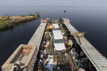 The crowded ferry that crosses Lake Mai Ndombe towards Inongo.