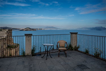 The view from the terrace of the Abbey de San Michele over the Tyrrhenian Sea towards the city of Naples and the Vesuvio volcano.