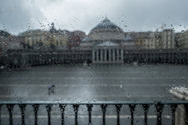 A view from the Royal Palace of the Piazza del Plebiscito on rainy day.